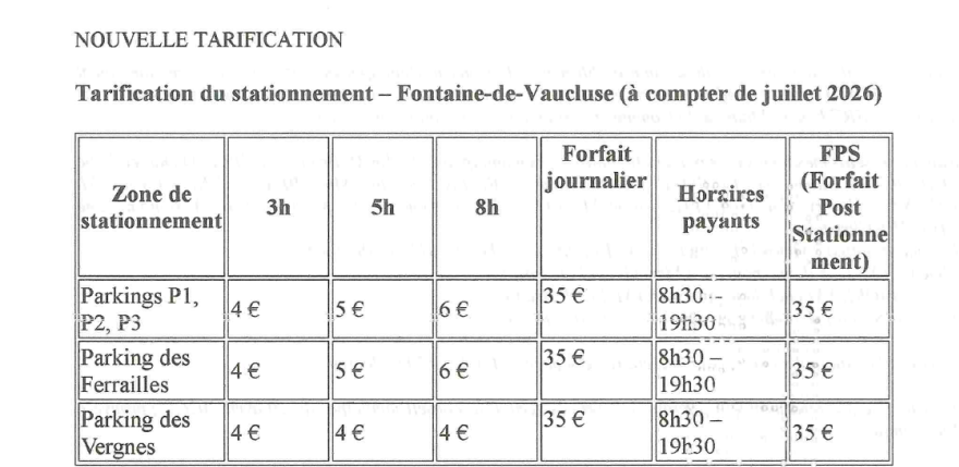 tarifs parkings 07.2026